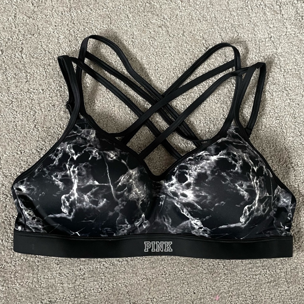 PINK - Black Marble Ultimate Support Sports Bra - M